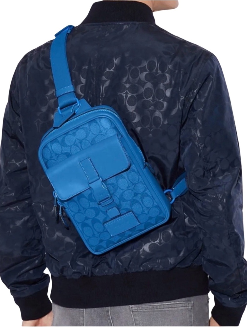 Coach Men's Blue Signature Crossbody Sling Bag